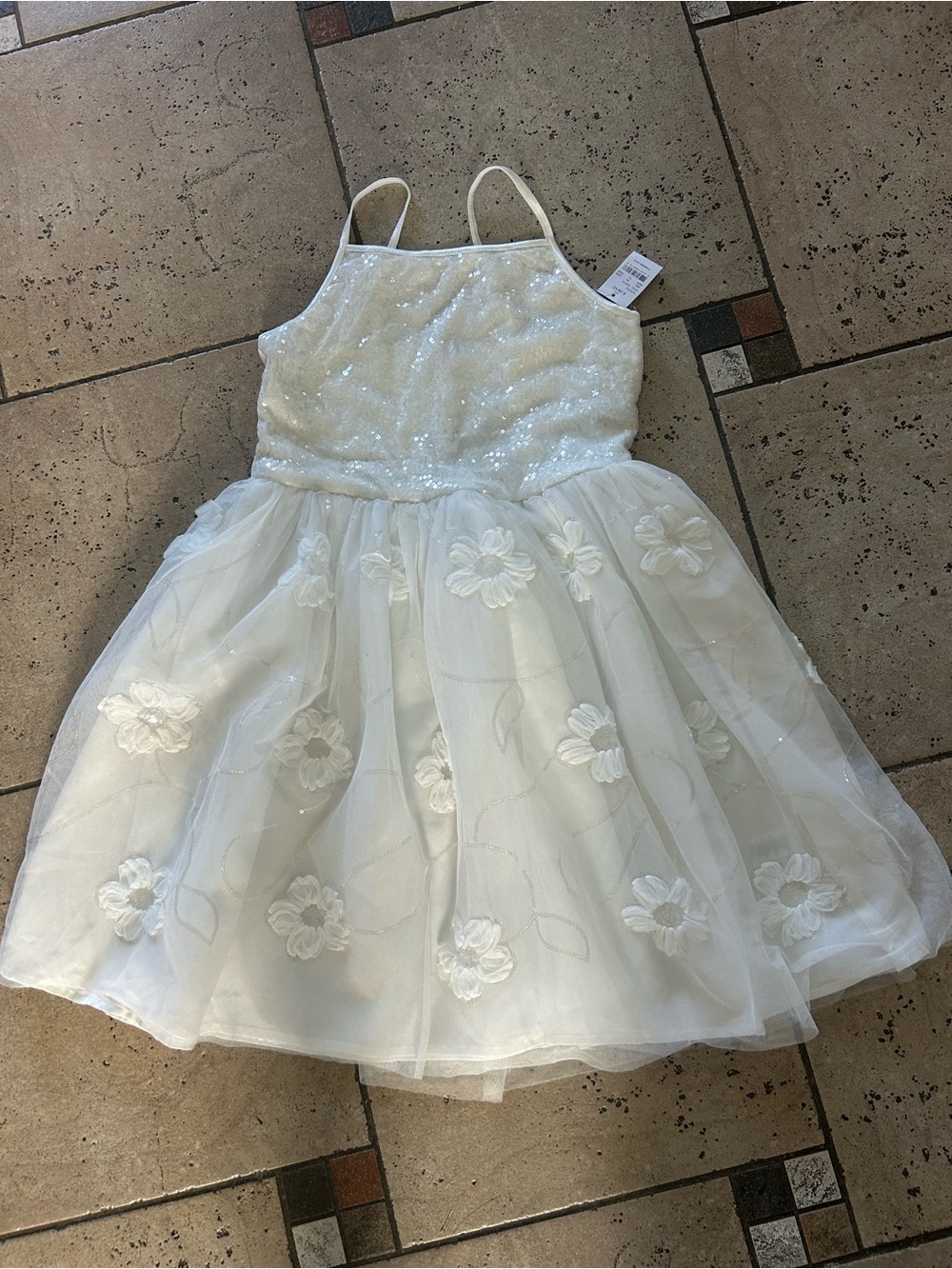 NWT Zenzi Girls White Sequin & Floral Tulle Party Dress size L 10/12
